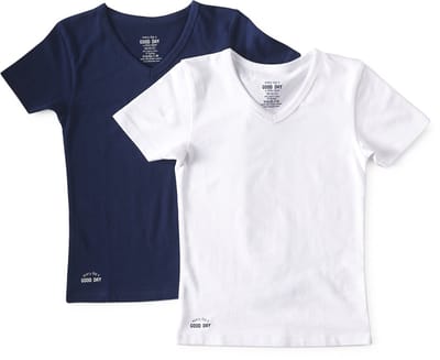 Little Label Ondergoed Jongens - T shirt Jongens Maat 92 - Wit, Blauw - Zachte BIO Katoen - 2 Stuks - V-hals basic T shirt jongens - Basic Ondershirt