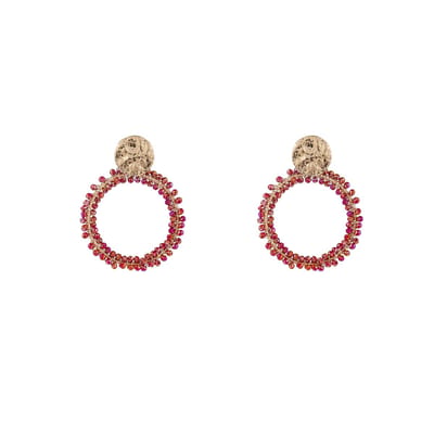 Day&Eve by Go Dutch Label Oorknoppen Cirkel Dubbele Rij Kralen Fuchsia