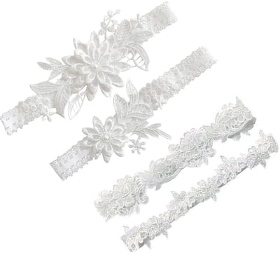 Dailygoods- Kousenband Bruiloft - 4 Stuks - Kant/Elastisch - Bloemvorm - Zacht/Duurzaam - Geschikt voor Beenomtrek 40-60 cm - Jarretel
