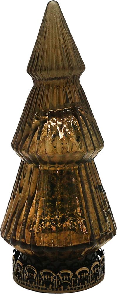 Clayre & Eef Kerstdecoratie met LED-verlichting Kerstboom Ø 7x16 cm Bruin Glas