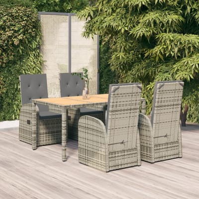 vidaXL - 5-delige - Tuinset - met - kussens - poly - rattan - grijs