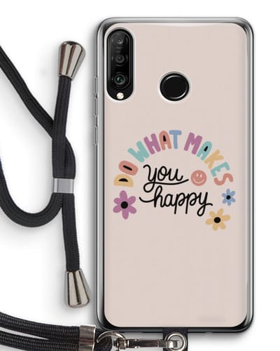Case Company® - Hoesje met koord geschikt voor Huawei P30 Lite hoesje met Koord - Happy days - Telefoonhoesje met Zwart Koord - Bescherming aan alle Kanten en Over de Schermrand