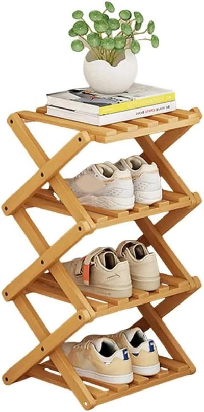 Opvouwbaar schoenenrek - Schoenenopberger - Schoenen organiseren - Ruimtebesparend ontwerp - 4 lagen - Houtkleur