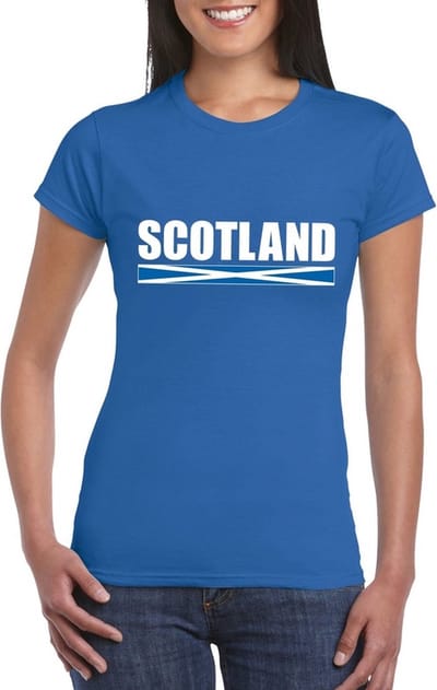Schotland supporters kleding t-shirt - voor dames - blauw - met vlag kleuren print - korte mouwen S