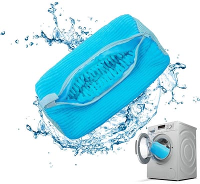 Wasmachine, 1 stuk Waszak Schoenen Borstels, Wasmachine Wasnet Schoenen, Anti-vervorming, Met Ritssluiting, Schoenzak voor Wasmachine en Droger, Blauw