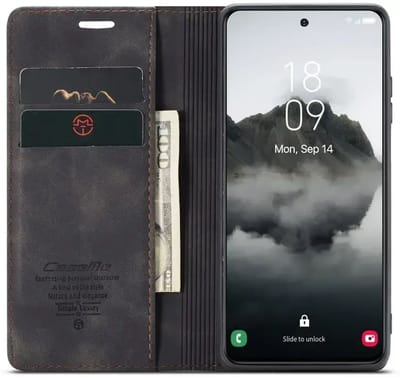 CaseMe 013 Hoesje Geschikt voor Samsung Galaxy S25 - Book Case met Standaard - Portemonnee Beschermhoes - Pasjeshouder voor Twee Pasjes - Zwart