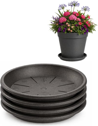 Plasticforte plantenpot onder schotel / water opvang schaal - 4x - antraciet - Dia 24 cm - Kunststof - voor pot met Dia 30/35 cm