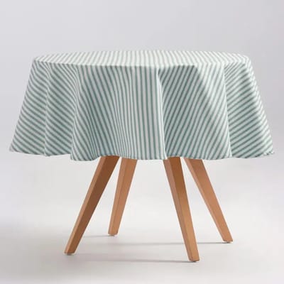 GAMUSI Rond vlekbestendig gestreept katoenen tafelkleed Arenza - OEKO-TEX 0- 155 x 155 cm - Zeewater