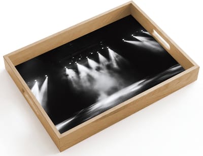 Dienblad hout 40x30 cm - Schootdienblad - Theaterzaal - Mist - Spotlights - Zwart - Borrelplank rechthoek - Plateau dienbladen