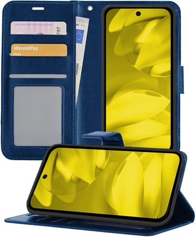 Hoesje - Met Pasjeshouder - Geschikt voor Google Pixel 9a - Luxe Bookcase Portemonee - Flip Case - Kunstleer Book Case - Flipcase - Book Cover - Walletcase - Portemonneehoes - Telefoonhoesjes - Donkerblauw