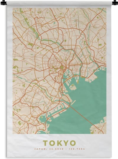 Wandkleed - Wanddoek - Tokyo - Stadskaart - Vintage - Plattegrond - Kaart - 120x180 cm - Wandtapijt