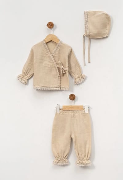 Dutchdreumes newborn babyset Classic ecru maat 50/56 3 delige set 100% katoen
