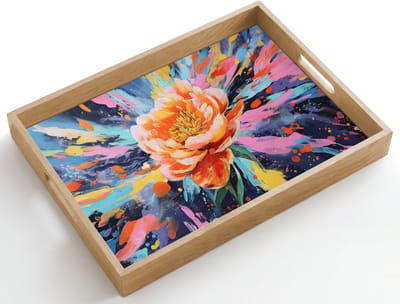 Dienblad hout 50x35 cm - Schootdienblad - Bloemexplosie - Felle spatten - Dynamisch - Borrelplank rechthoek - Plateau dienbladen
