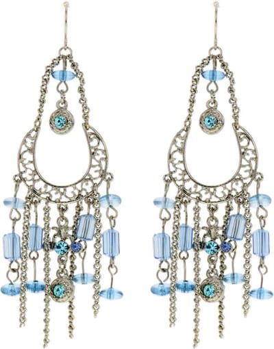 Behave - Zilverkleurige oorhangers met blauwe steentjes en kraaltjes - Vrolijk en elegant
