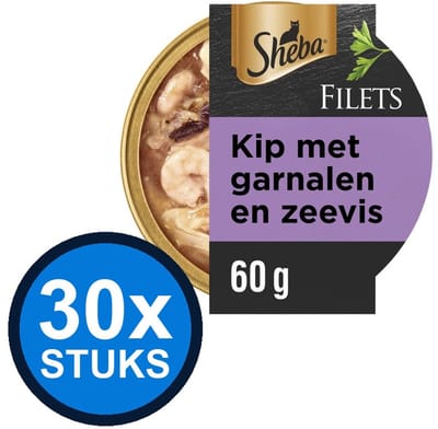 30x Sheba - Filets Kip Garnalen & Zeevis - Kattenvoer Natvoer - 60g
