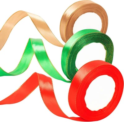 20mm Gouden, Rode en Groene Kerstrijg voor Cadeaus, 22m Satijnen Versiering, Perfect voor Kerstcadeaus en Ambachtelijke Decoraties