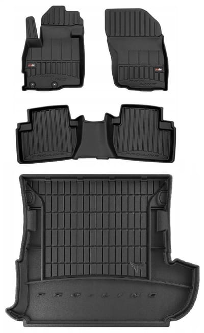 Frogum ProLine Complete Set: Luxe Rubberen Automatten + Kofferbakmat - Geschikt voor MITSUBISHI OUTLANDER II 2006-2012 - Perfecte Pasvorm - Geurloos TPE - Zwart