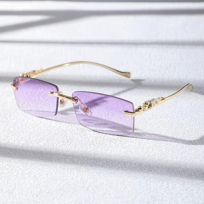 Lunettes de soleil carrées rétro sans monture Verres dégradés sans monture Décoration Guépard Bord de mer Protection UV