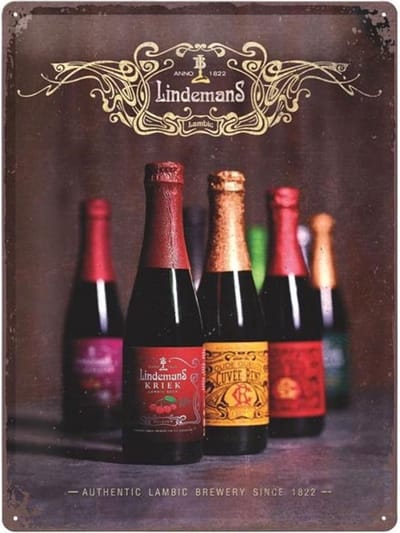 Lindemans Lambic Beers   Metalen wandbord in reliëf 30 x 40 cm.