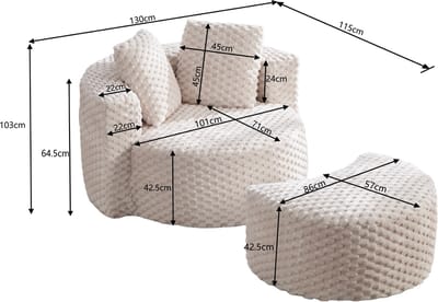 OKWISH Fauteuil 129 × 116 × 65 Cm - Met Hocker En 360 Graden Tonvorm - Woonkamer Of Slaapkamer - Pluche Stof - Beige