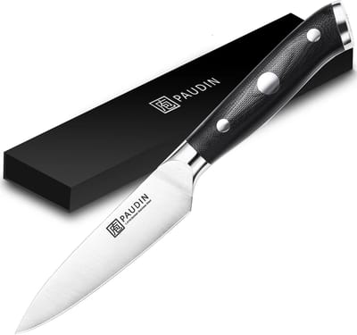 PAUDIN D7 Koksmes - Groentemes 9 cm - Japans mes - Schilmes - Keukenmes - Zwart Ergonomisch Handvat