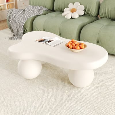 MODENUIT Salontafel - Wolkvorm Met LED-Verlichting - Voor Woonkamer En Kinderkamer - MDF Wit - 95x62,5x32 Cm