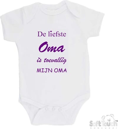 100% katoenen Romper "De liefste oma is toevallig mijn oma" Meisjes Katoen Wit/paars Maat 62/68