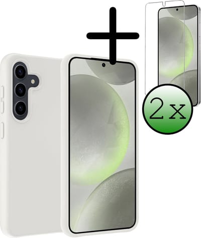 Hoesje Met 2x Screenprotector - Geschikt voor Samsung Galaxy S24 - Sterk & Shockproof - Back Cover - Siliconen Case - Telefoon Hoes - Wit