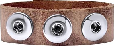 Quiges Dames Leren Armband voor 18mm Drukknopen/Chunks Bruin 18.5 - 20.5 cm - EBM091