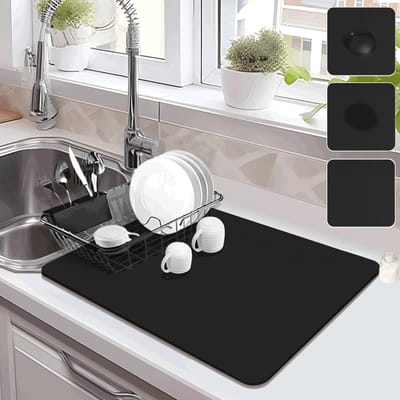 Dailygoods- Afdruipmat 50 x 60 cm - Sneldrogend - Absorberende Mat - Zwarte Barmat - Duurzaam - Praktisch Accessoire voor Keuken