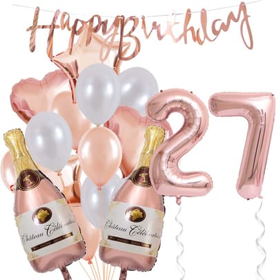 27 Jaar Verjaardag Cijferballon 27 - Feestpakket Snoes Ballonnen Pop The Bottles - Rose White Versiering