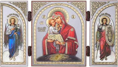 Dailygoods- Icoon Houten Drieluik - Christelijk Reis Altaar - Hemelse Beschermer - Wonderen - Spirituele Kracht - Goddelijke Bescherming - Religieus Kunstwerk