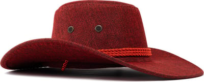 KIMU® Cowboyhoed Rood Flax - Lichtgewicht Rode Linnen Cowboy Western Hoed Vlecht Dames Heren - Cowgirl Vlas Yellowstone Festival