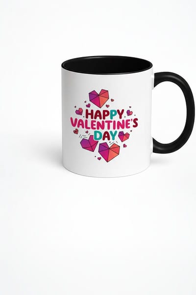 Valentijn Mok 'Happy Valentine's Day' met Geometrische Hartjes | Uniek Liefde Cadeau