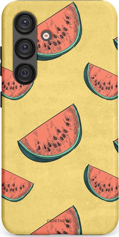 Casetastic Hoesje Geschikt voor Samsung S25 - Stijlvolle Beschermende Duo-layer Case - Retro Meloengeel