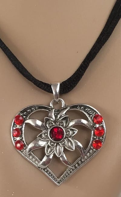 Dirndl Ketting Hart Met Strass Steentjes - Oktoberfest Ketting