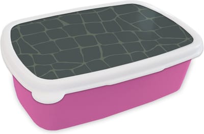 Broodtrommel Roze - Lunchbox - Brooddoos - Krokodil - Reptielen - Patronen - Grijs - 18x12x6 cm - Kinderen - Meisje