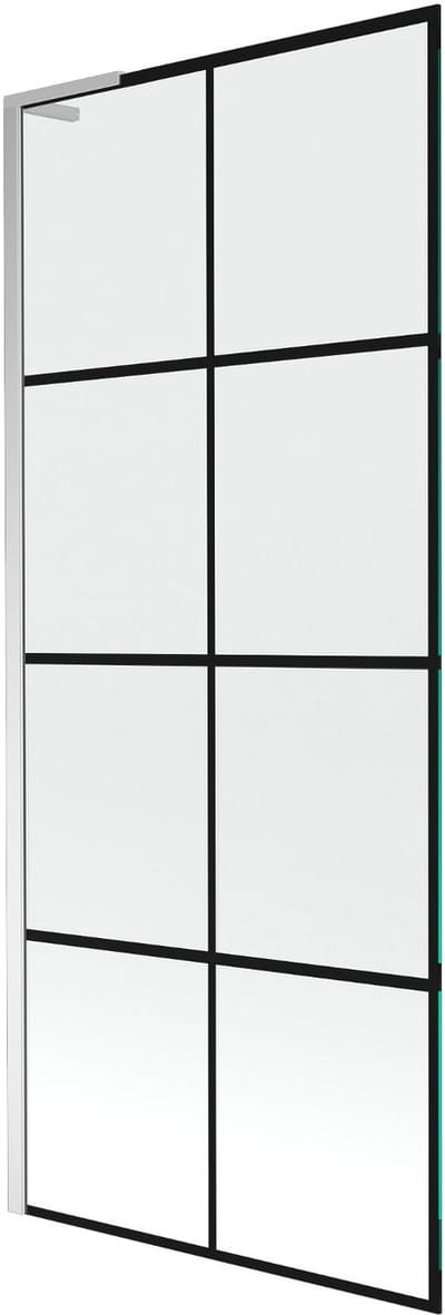 Mexen Next L badscherm voor badkuip, 1-delig, 80 x 150 , zwart raster, chroom - 895-080-000-03-77-01