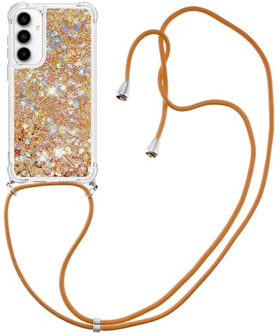 Coverup Hoesje - Geschikt voor Samsung Galaxy A37 Hoesje - Coverup Liquid Glitter Back Cover met Koord - Goud