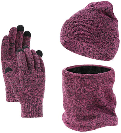 Winterhandschoenen - Sjaal - Winterset muts sjaal handschoenen - Fuchsia - delig - Thermo - Touchscreen vingertoppen - Uniseks - 3 - Warme gebreide set voor buiten