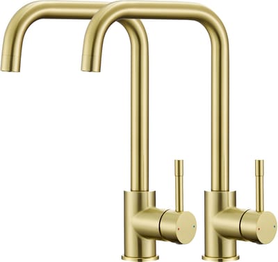 CECIPA max Keukenkraan - 2 stuks - 360° Draaibare keukenkraan - L-vormig Keukenmengkraan - Waterbesparende Keuken Kraan - Goud