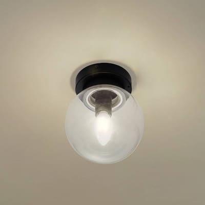Lucande - Plafondlamp badkamer - 1licht - Glas, staal - H: 18 cm - E14 - zwart, helder