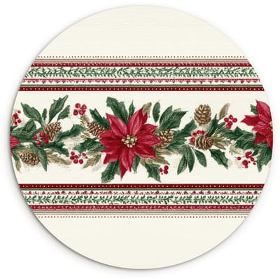 WallCircle® Wandcirkel 120x120 cm - Muurcirkel Kerststrook - Poinsettia - Rood - Groen - Muurdecoratie woonkamer - Wanddecoratie slaapkamer - Kamer decoratie accessoires - Ronde schilderijen XXL