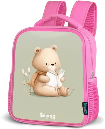 NoBoringSuitcases.com® - Rugzak roze - Schooltas meisjes - Een bruine beer met een boek - Groen - Kinder rugtas meisje - Boekentas kind - Kinderrugzak voor school - Schoolrugzak