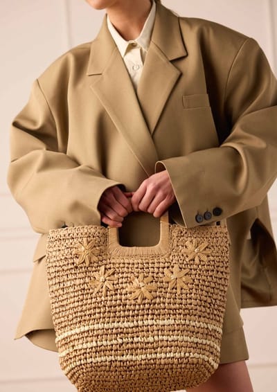 Manfield - Beige raffia handtas