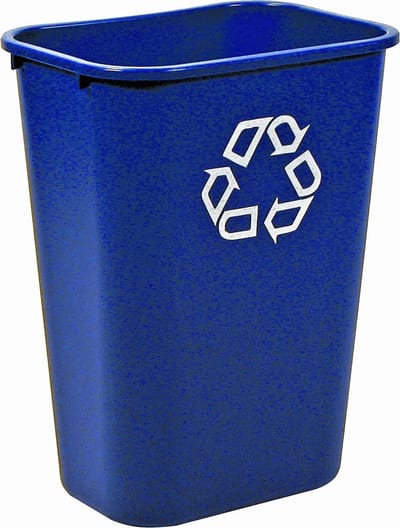 Rubbermaid afvalbak kunststof 39 liter blauw met recycle logo
