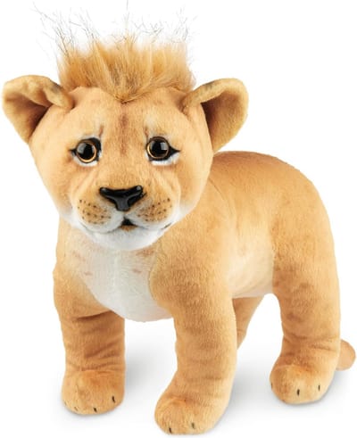 BRUBAKER Leeuw knuffeldier, 30 cm, knuffeldier, baby pluche dier, staand, pluche speelgoed voor kinderen, bruin