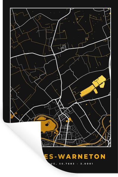Muurstickers - Sticker Folie - Comines-Warneton - Plattegrond - Kaart - Goud - Stadskaart - 20x30 cm - Plakfolie - Muurstickers Kinderkamer - Zelfklevend Behang - Zelfklevend behangpapier - Stickerfolie
