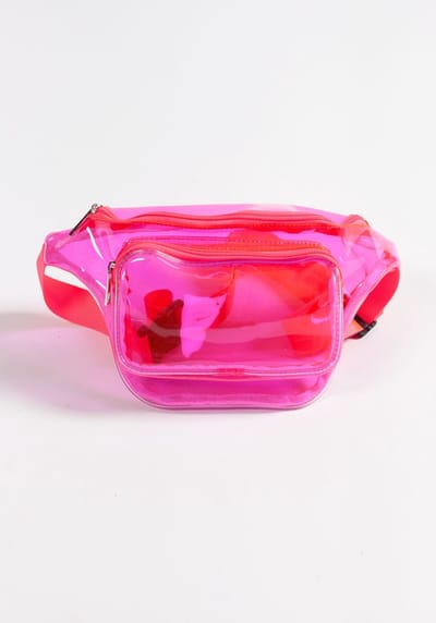 KIMU® Transparante Heuptas Neon Roze - Fanny Pack 2 Vakken Fluor Heuptasje Festival