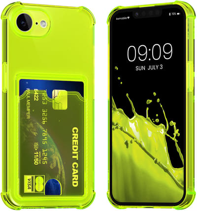 kwmobile Hoesje met kaarthouder voor Apple iPhone 17e / iPhone 16e - telefoonhoesje met kaartsleuf - Soft Case - beschermhoesje in stralend geel / transparant
